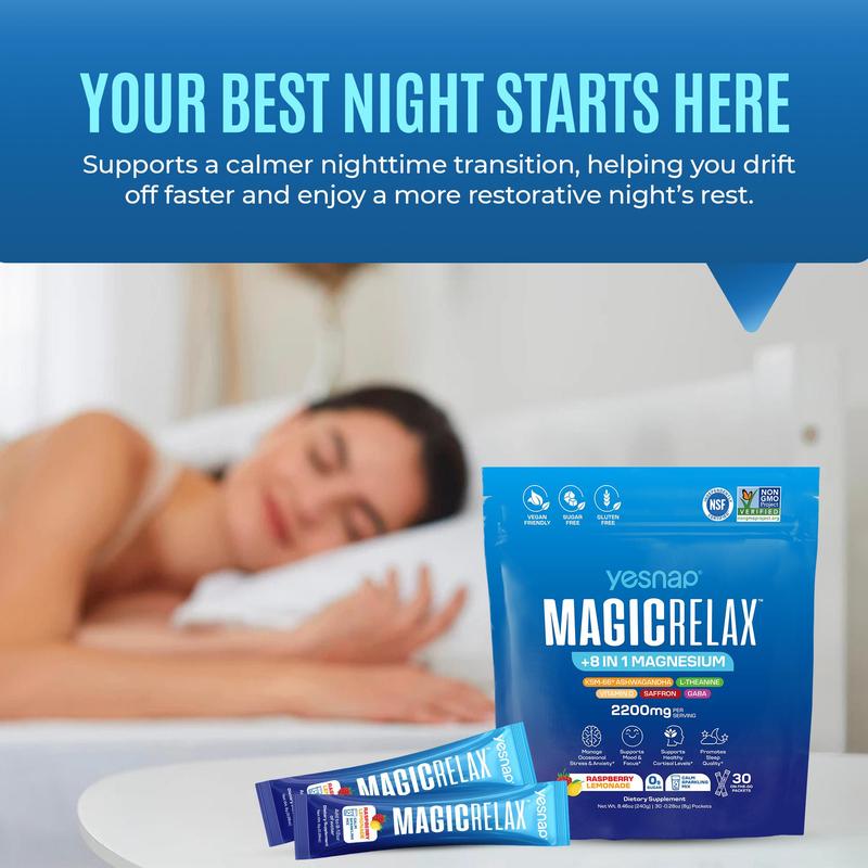 MAGICRELAX | Cortisol Balance, Mood & Sleep Drink Mix | 8-in-1 Magnesium + Ashwagandha | No Sugar | 30 Servings
