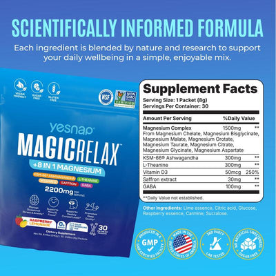 MAGICRELAX | Cortisol Balance, Mood & Sleep Drink Mix  | 8-in-1 Magnesium + Ashwagandha | No Sugar | 30 Servings