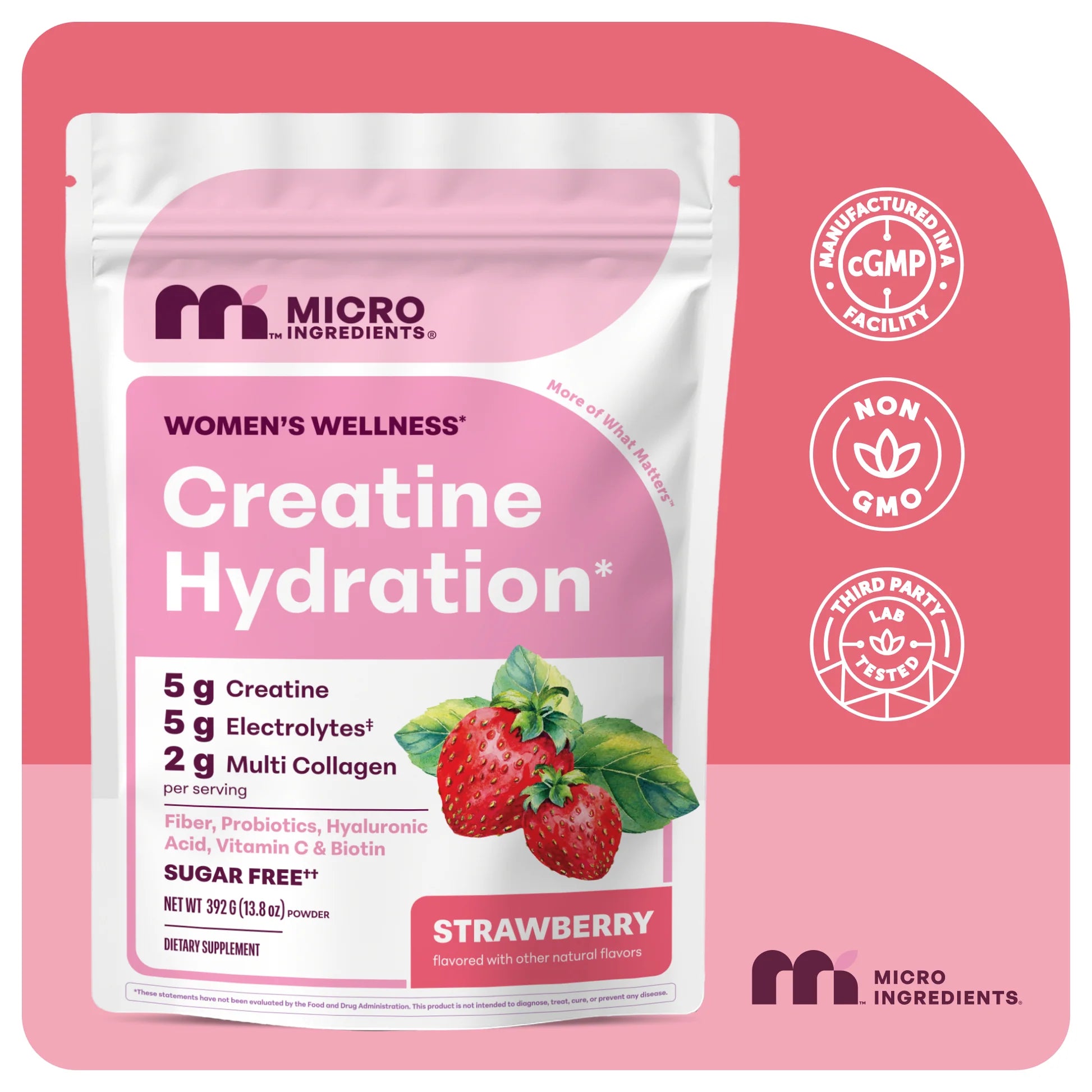 Micro Ingredients Creatine Hydration Powder 392g Strawberry Flavor